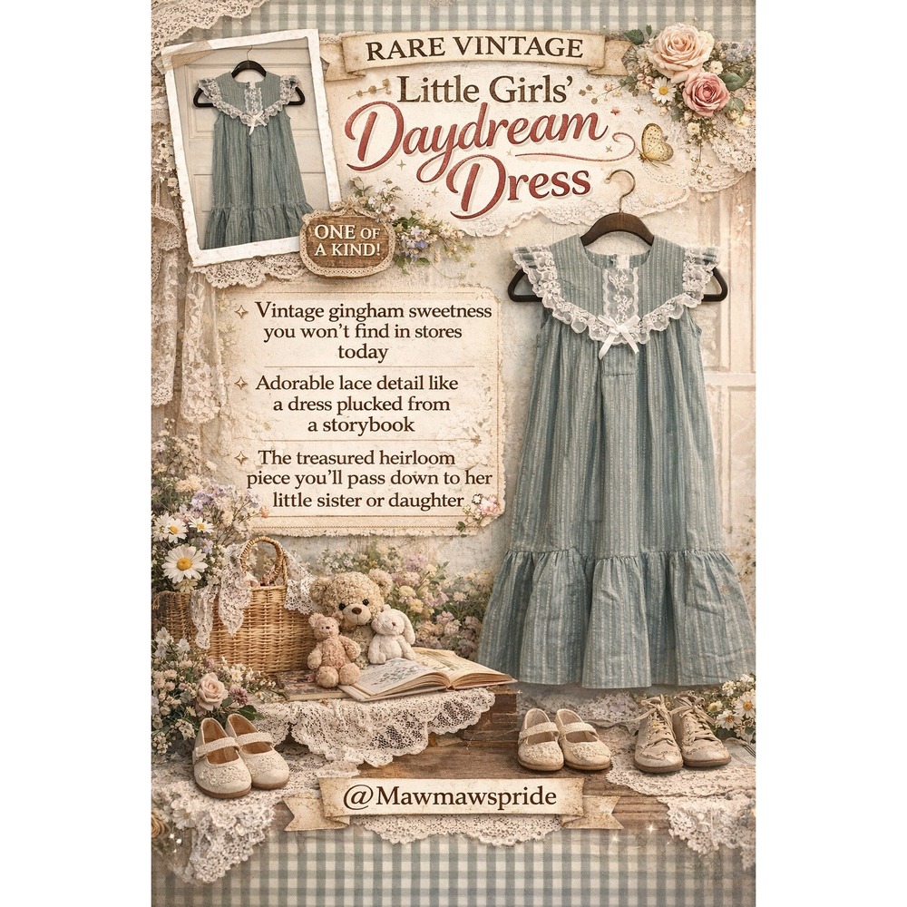 Good Times Hawaii Vintage Girls Daydream Dress Blue Lace Cottagecore Heirloom 10